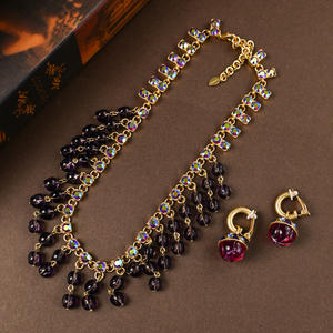 高級ヴィンテージパープルガラス電気メッキ銅金メッキフリンジドロップネックレスブライダルウェディングセット女性のファッショナブルなジュエリー - Product Image 3