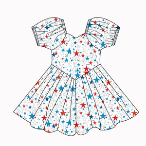 Ruidian Summer Milk Silk Dress for <strong>Little</strong> Girls Cute Casual Short-Sleeved Dress with <strong>Red</strong> &amp; Blue Independence Day Printed Pattern - Product Image 5