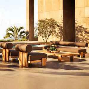 Sofá de Madera Maciza para Exteriores, Tres Plazas, Diseño Nórdico, para Jardín, Terraza, Patio, Hotel - Product Image 1