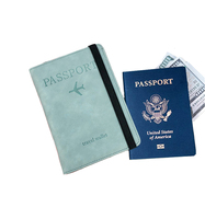 Portefeuille de voyage à deux volets pour hommes en cuir PU bleu avec blocage RFID Logo personnalisé Couverture de passeport Porte-cartes Sacs à certificat à la mode