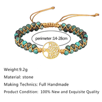 Gelang Batu Alam Lapis Ganda dengan Liontin Pohon Kehidupan, Tenun Tangan Vintage, Perhiasan Energi Penyembuhan