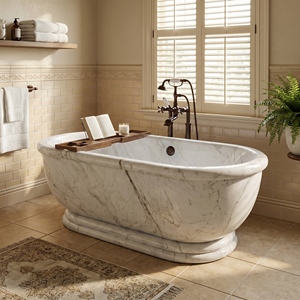 Bañeras Ovaladas Modernas de Lujo Hechas a Medida, Exclusivas de Mármol Gris Carrara, Independientes, para Baño, Villa, Hotel, Casa - Product Image 1