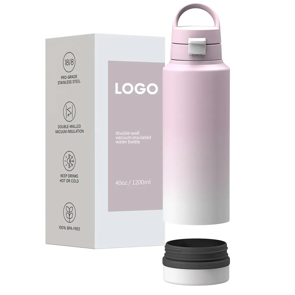 Customized 40oz Stainless Steel Sport Water Bottle Vacuum Insulated Double Walled Bottle with Compartment