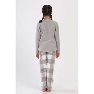 Girl's Long-Sleeve Oval <b>Skirt</b> Pajama Set <b>Plaid</b> Print 100% Cotton Fleece Collar for Autumn Nightwear Sizes 9-10/15-16 - Product Image 1