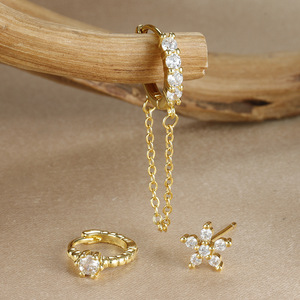 Brincos de Corrente de Zircônia Colorida da Moda Transfronteiriça Europa e América, Conjunto Feminino de Três Peças com Flor - Product Image 1
