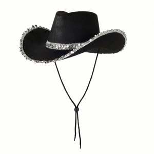 Sombrero de Vaquero Occidental para Novia, Festival de Carnaval de Halloween, Sombrero de Fiesta Vaquero Unisex con Bordado de Lentejuelas, Casual, para Viajes, 4 Estaciones - Product Image 6