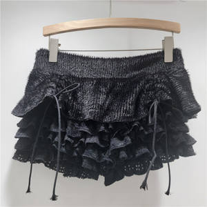 Shorts pour femmes Viviblook Z0120PT, nouveaux shorts décontractés en peluche avec bord festonné, dentelle patchwork, cordon de serrage, taille élastique, lacets - Product Image 4