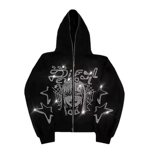 Private label Custom Regular Fit Solid Heavyweight 100% Cotton Vintage Rhinestone <b>Lined</b> Winter Waterproof <b>Hoodie</b> for <b>Men</b> - Product Image 4