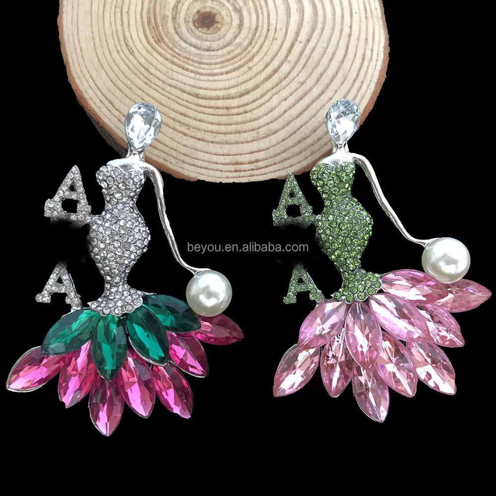 Broches de chica hermosa con diamantes de imitación verde rosa para mujer, Pin elegante a la moda, joyería de fiesta para mujer