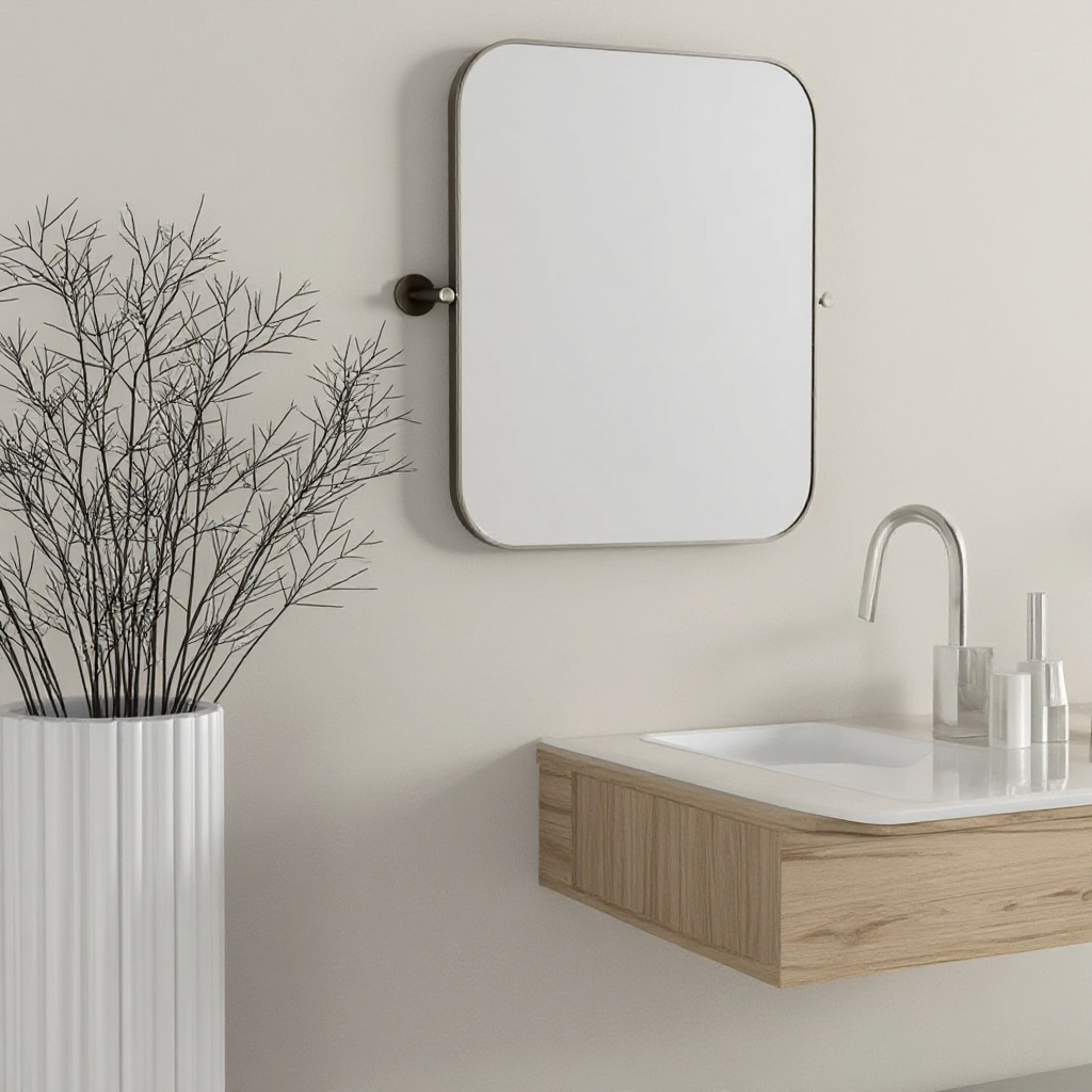Miroir D'angle Mural Pivotant Ovale 40x80 Cm - Cadre Aluminium Blanc, Idéal Pour Salle De Bain
