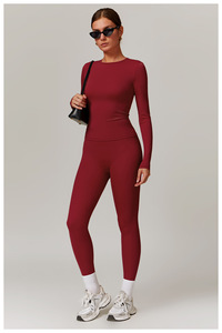 Phụ Nữ Dài Tay Áo Tập Luyện Crop Top Tùy Chỉnh 2 Mảnh Hoạt Động Mặc Thiết Lập Chất Lượng Cao Nâu Phòng Tập Thể Dục Bộ - Product Image 2