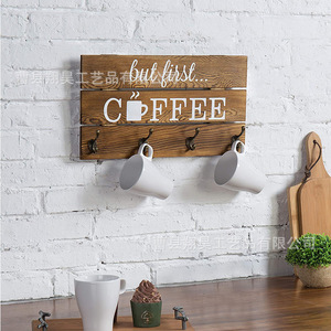 Étagère murale en bois pour cuisine, porte-tasses à café et thé, porte-clés, rectangulaire, polyvalente - Product Image 2