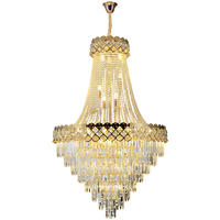 Lustre de luxe à hauteur réglable grande lampe suspendue intérieure en cristal creux pour villa salon et escalier
