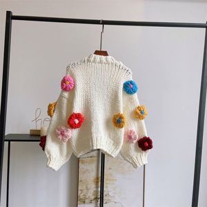 Vintage único colorido moda Casual otoño primavera lindo corto mujeres Floral ganchillo tejido suéter cárdigan suéteres de <span class=keywords><strong>mujer</strong></span> - Product Image 4