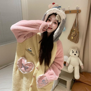 Camisón <span class=keywords><strong>de</strong></span> lana <span class=keywords><strong>de</strong></span> Coral para <span class=keywords><strong>mujer</strong></span> Otoño Invierno con forro polar grueso lindo <span class=keywords><strong>pingüino</strong></span> franela prendas <span class=keywords><strong>de</strong></span> vestir ropa <span class=keywords><strong>de</strong></span> casa Pijamas - Product Image 3