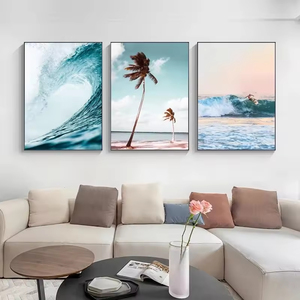 Paisaje marino puesta de sol pintura al óleo <span class=keywords><strong>Costa</strong></span> pared arte Surf impresión ola cartel lujo sala de estar naturaleza paisaje pared pintura - Product Image 4