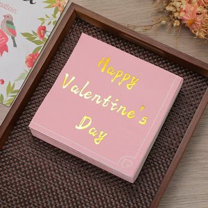 Valentine's Day Napkins Pink Gold Foil Square Medium Size For Hotels Restaurants - Product Image 1