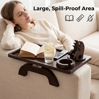 Plateau en bois alimentaire, compatible 360° °   Support rotatif pour tasse et téléphone, table d'accoudoir pliable, plateau de canapé réglable en bois