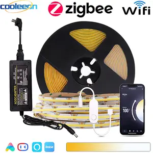 Kit de bande lumineuse LED, COB, CCT, 5M, avec contrôleur Wifi, Tuya, Zigbee, variateur, température de couleur 2700-6500K, Alexa, Google Home, Voice