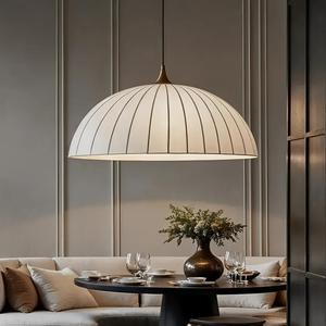 Lustre suspendu minimaliste moderne, rond, E27, LED, avec interrupteur, couleur crème, design élégant, pour restaurant et salon - Product Image 1
