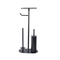 Support de papier toilette et brosse WC avec étagère pour téléphone, en métal noir, sur pied, avec fonction de réservatoire