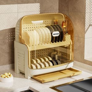 Pinyao Kitchen Dish Rack With Lid L Size Multi Functional Countertop Storage Drain Rack For Tableware Bowl Chopstick Holder - Product Image 1