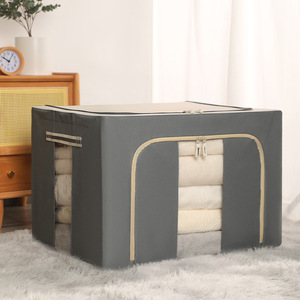 Clothing Organizer Rectangle Foldable With Lid <b>Stackable</b> Solid Color Oxford Fabric <b>Storage</b> Box For <b>Wardrobe</b> Use - Product Image 3