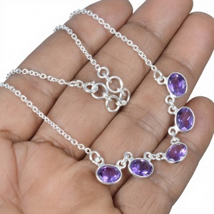 Collier Chrétien en Argent 925 avec Améthyste, Sertissage Clos, Chaîne Antique, Bijou Unisexe pour Usage Quotidien - Product Image 1