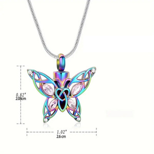 Cremação Borboleta Urna Colar Jóias para Cinzas para Mulheres Aço Inoxidável Incrustado Cristal Memorial Pingente - Product Image 2