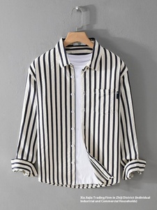 Support Customization of One Item <strong>Men's</strong> Casual Trend Striped Long Sleeved Shirt Thin and Loose <strong>Men's</strong> <strong>Top</strong> - Product Image 2