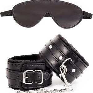 Leather & Plush <b>Eye</b> <b>Mask</b> and Handcuffs Wrist Bracelets Set for Couples-Flirting - Product Image 2