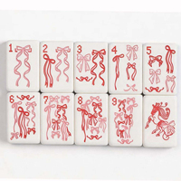 Jeu de Mahjong Vintage Rétro Américain de Luxe Moderne avec Tuiles Sculptées Antiques, Jeu de Table de Collection pour 4 Joueurs