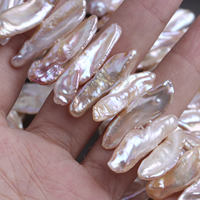 Perles d'eau douce Biwa de qualité AAA rose naturel, formes baroques, environ 6-8 mm de diamètre, 20-35 mm de longueur, certifiées par un tiers