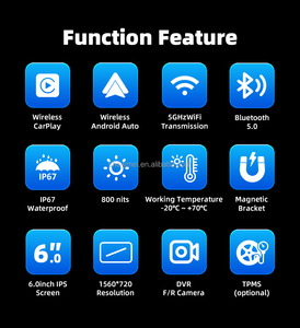 Pantalla Inalámbrica Portátil para Motocicleta de 6.25 Pulgadas con CarPlay y Android Auto, Extraíble, Impermeable, con BT, TPM, DVR y Navegación - Product Image 2