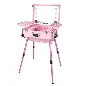 <span class=keywords><strong>Valise</strong></span> professionnelle à roulettes en aluminium à 4 roues <span class=keywords><strong>valise</strong></span> de Train de <span class=keywords><strong>maquillage</strong></span> cosmétique éclairée grands étuis à sacs ouverts de couleur bonbon - Product Image 3