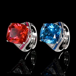 High End Jewelry Eco-friendly Copper 14*16MM Red Cubic Zirconia Open Adjustable Band <b>Rings</b> for Women Flexible Fit - Product Image 3