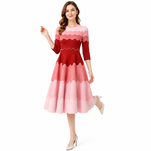 <span class=keywords><strong>Abito</strong></span> Midi da Donna Pronto per la Spedizione, Elegante Vintage con Sfumature Lavanda, Bordo Perlato e Motivo a Onde, Linea ad A, <span class=keywords><strong>Plissettato</strong></span>, per Ospiti di Matrimonio o Cocktail - Product Image 4