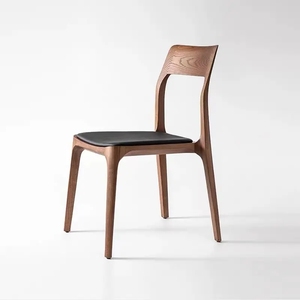 Chaise de design nordique haut de gamme sans accoudoirs, rembourrée, en bois massif, pour salle à manger, avec coussin en cuir PU - Product Image 2