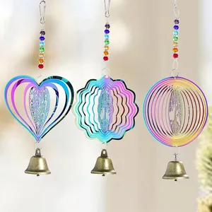 Kinetic Hanging Wind Chimes Flowing Mirror Wind Spinner Catcher Bell Chakra Meditation crystal beads Hanging Window Garden Decor