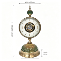 Horloge de table vintage, horloge de bureau décorative en verre vert de luxe, horloge de cheminée rétro européenne pour la décoration de la maison, du salon, du bureau ou des étagères