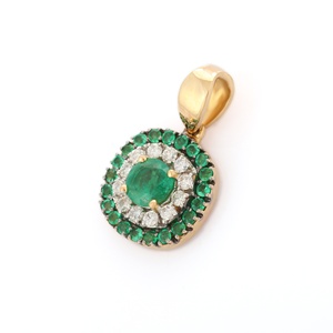 Colgante de Esmeralda redonda Natural con diamantes de imitación, diseño único, Gema k14, oro amarillo sólido, joyería fina de diseño - Product Image 2