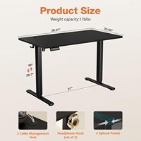 Bureau assis-debout électrique réglable en hauteur 40x24 pouces, ergonomique pour bureau à domicile, 3 mémoires préréglées, plateau en bois moderne, structure métallique