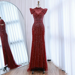 Color caramello/vino rosso/rosa 2025 nuovi abiti da sera a sirena di lusso con perline a collo alto per occasioni formali abiti da ballo - Product Image 1