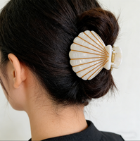 DOWELL Barrettes à cheveux en forme de coquille, lignes dorées, géométriques élégantes, grande taille, style européen-américain, 5 cm, en acétate, pour l'été