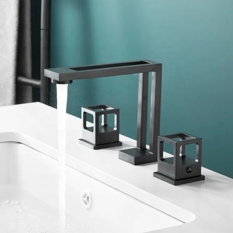 Three Holes Basin Mixer Widespread Unique Copper Bathroom Faucet Black