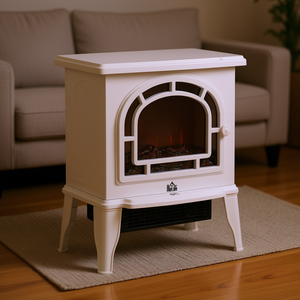 Estufa Eléctrica con Chimenea Decorativa HomeCom, 750W/1500W, Llama LED, Independiente, Blanca, con Protección contra Sobrecalentamiento - Product Image 2