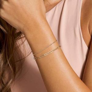 Braccialetti classici eleganti e raffinati da donna di tendenza placcati in <span class=keywords><strong>oro</strong></span> 2 strati in acciaio inox con catena cubana bracciale - Product Image 2