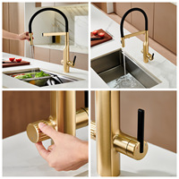 Robinet de cuisine extractible en laiton brossé doré, design italien, 3 modes d'eau, avec filtre, pour cuisine domestique, café, restaurant