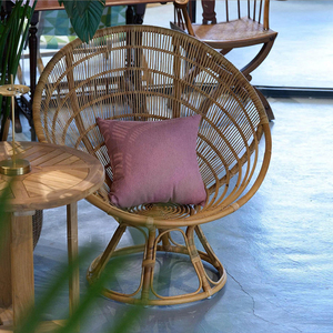 Fauteuil œuf en rotin moderne de luxe, semi-extérieur, fauteuil lounge en rotin tressé avec coussin pour jardin, patio, hôtel, balcon, mobilier - Product Image 3