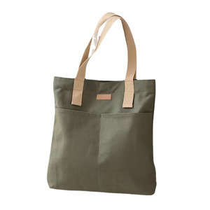 Japan Style Canvas Tote Bag Large Green Vertical <b>Square</b> Zipper Closure Everyday Outfits Women's Bag - Product Image 5